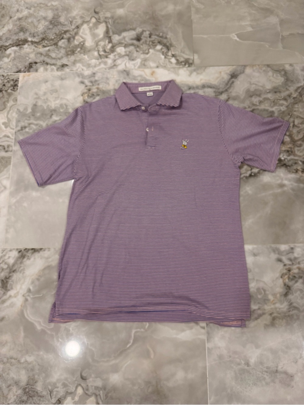 Holderness & Bourbe Men’s Purple Striped Polo with Embroidered Chest Motif